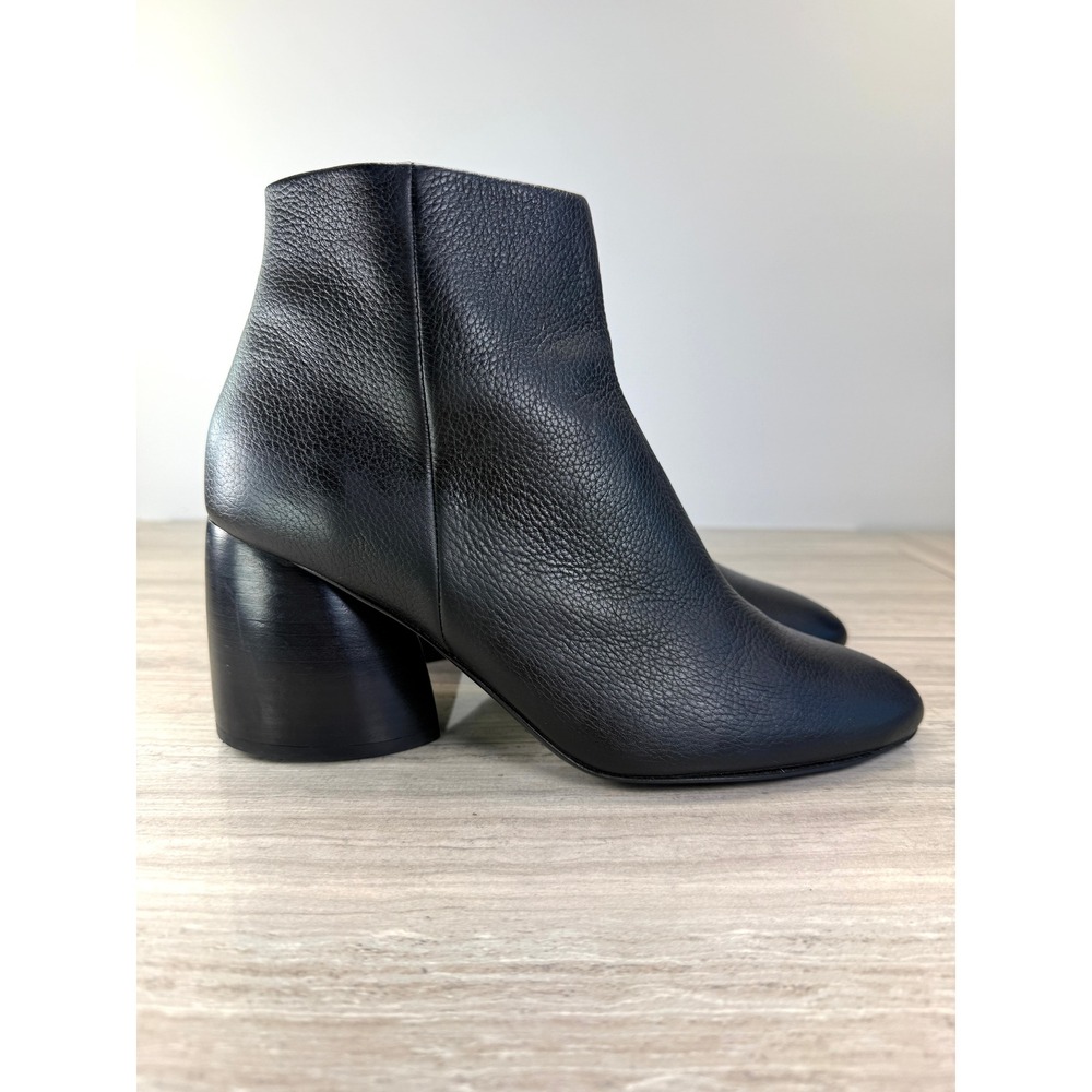 COS Leather Sock Boots Cylinder Heel Black Pebbled Ankle Zip Women 8.5 40 Modern